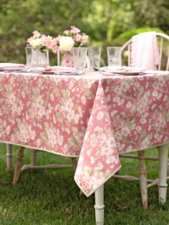 Apple Blossom Oilcloth Tablecloth - Rose