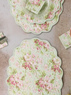 Apple Blossom Quilted Placemat Set of 4 - Light Green