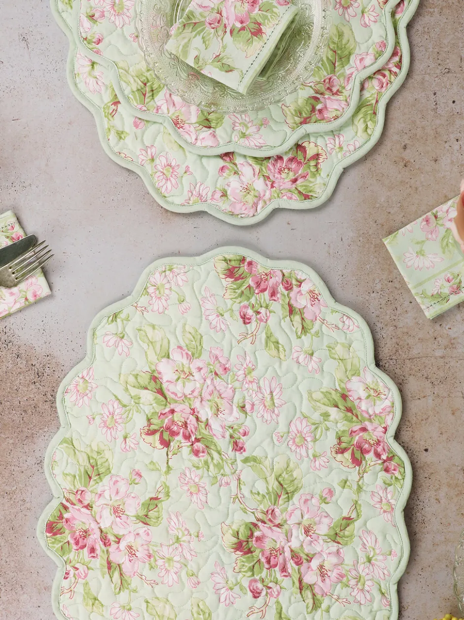 Apple Blossom Quilted Placemat Set of 4 - Light Green