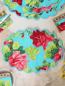 Austen Rose Quilted Placemat Set of 4 - Turquoise