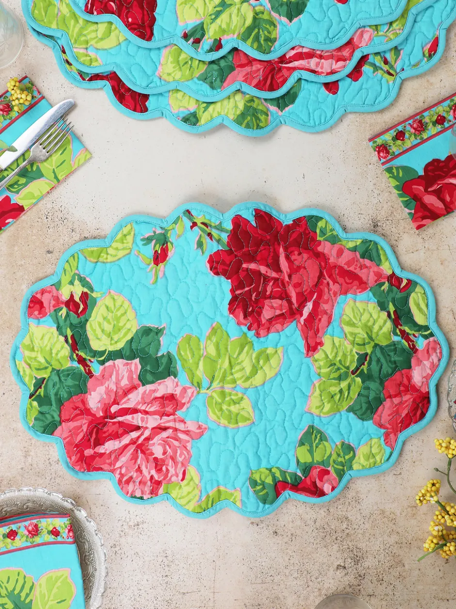 Austen Rose Quilted Placemat Set of 4 - Turquoise