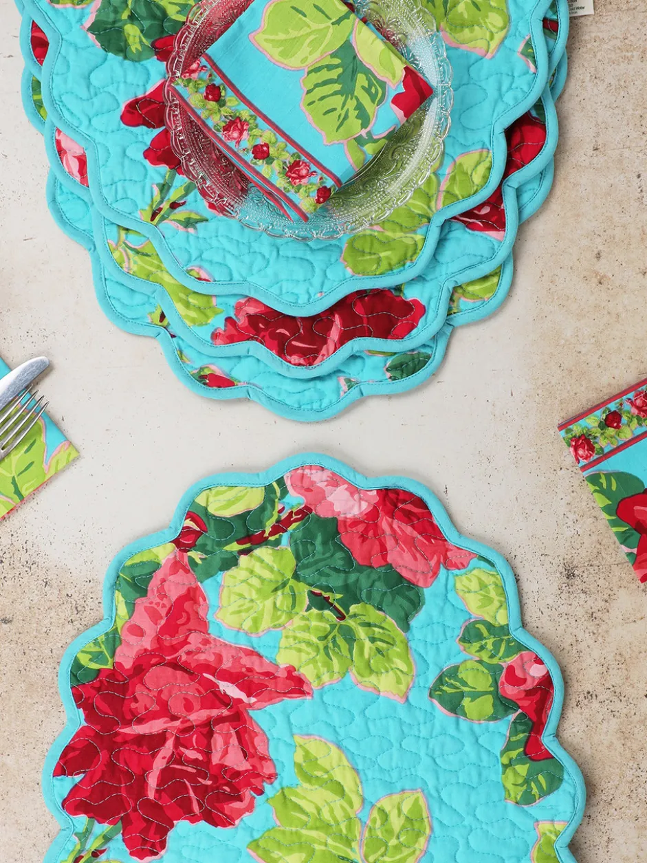 Austen Rose Quilted Placemat Set of 4 - Turquoise