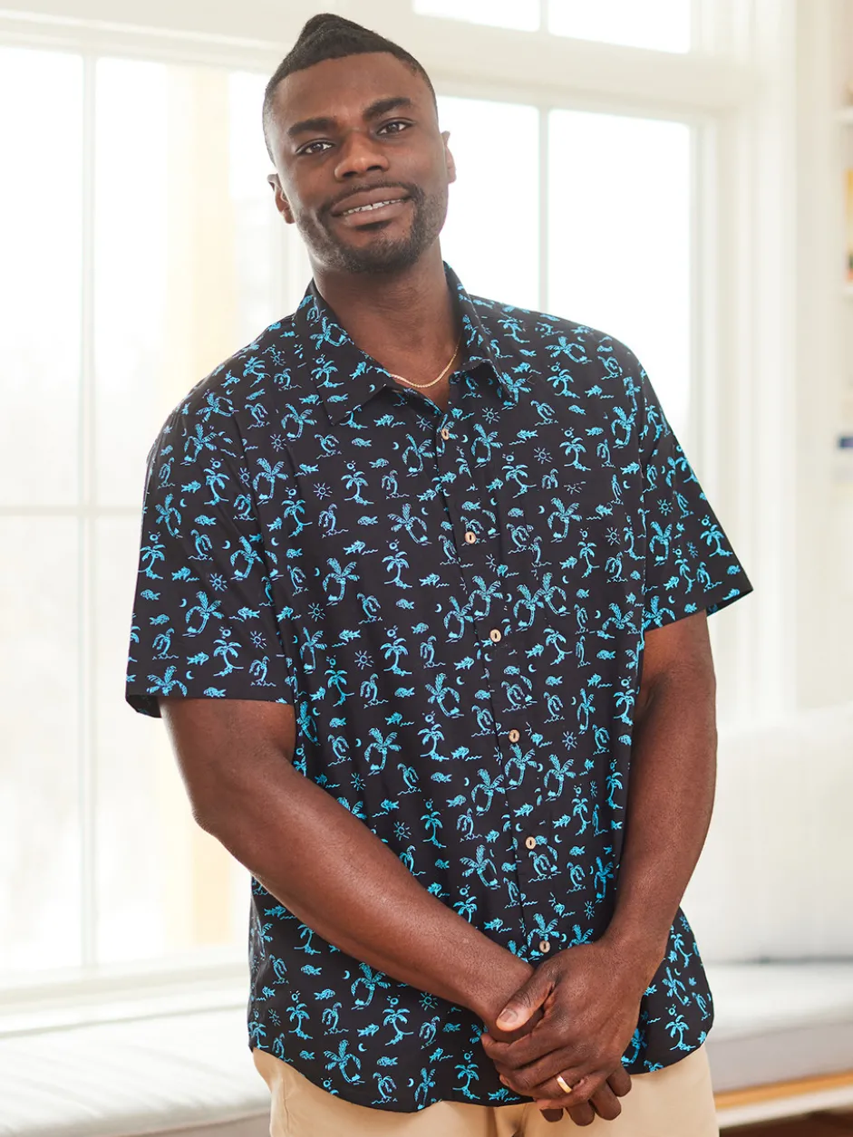 Bali Beach Shirt - Black Turquoise