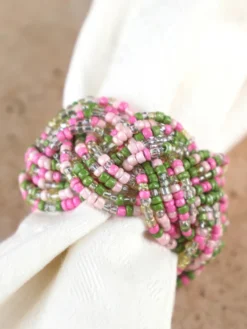 Beaded Braid Napkin Ring Set of 4 - Pink Yellow