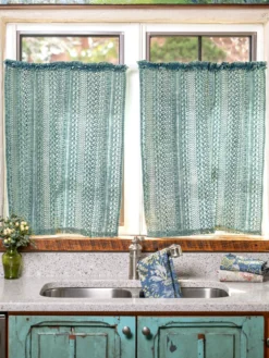 Camelia Cafe Curtain Set of 2 - Washed Blue