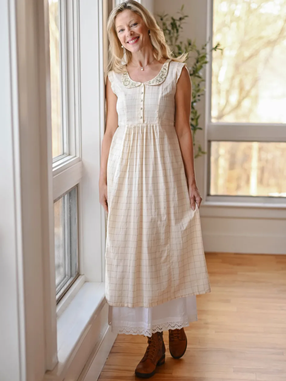 Chalet Check Tea Dress - Dark Ecru Sage