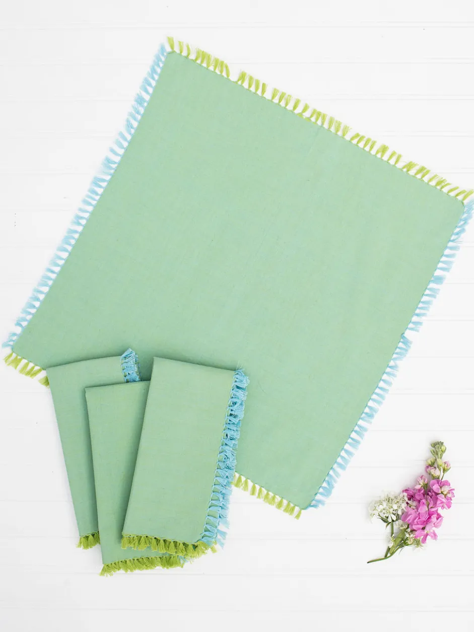 Chambray Napkin Set of 4 - Aqua/Green