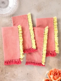 Chambray Napkin Set of 4 - Coral Yellow