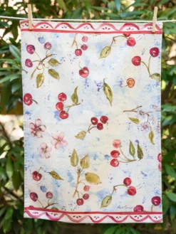 Cherry Cherry Tea Towel - Red Blue