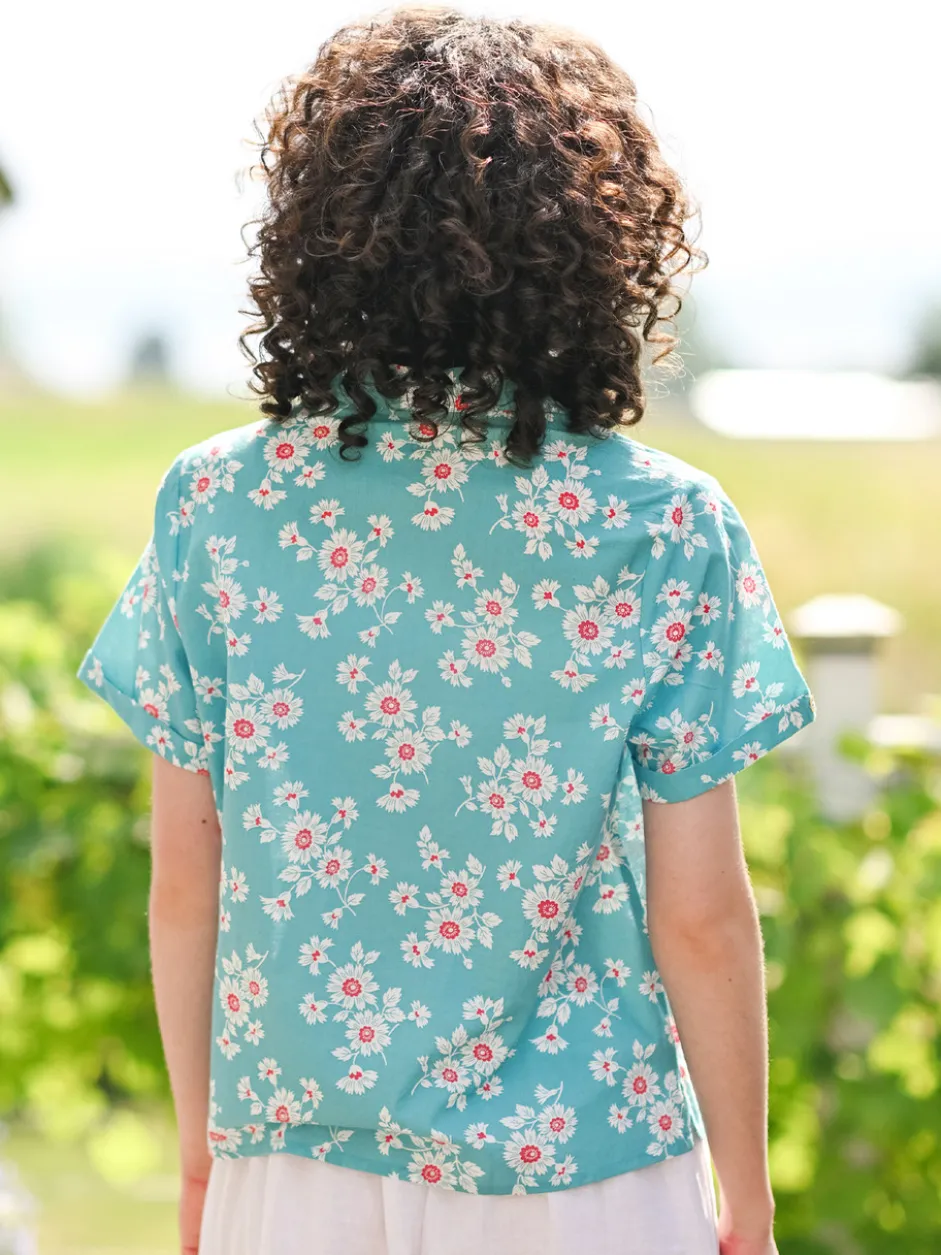 Daisy Camp Blouse - Aqua