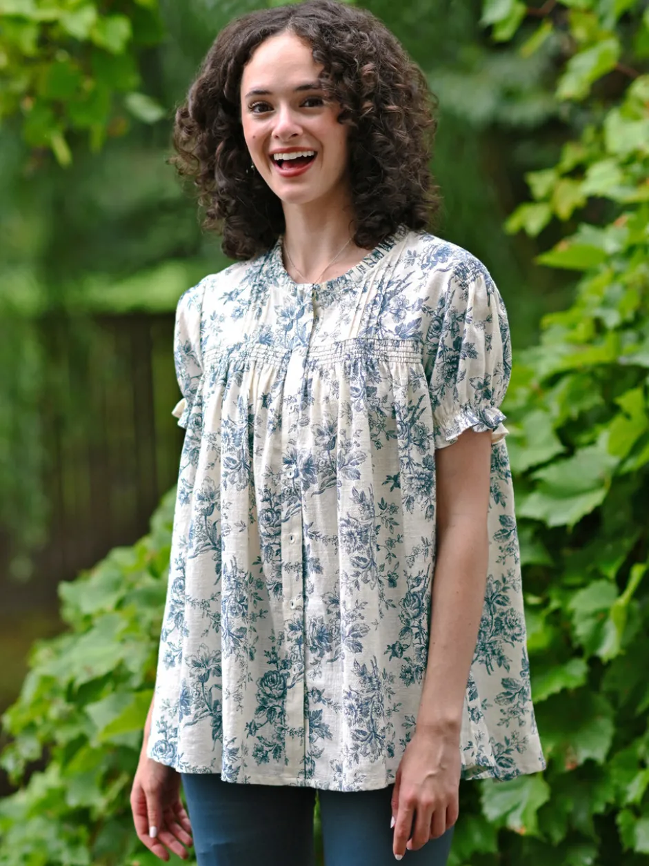 Dancing Rose Smock Blouse - Ecru