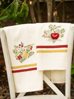 Delicious Embroidered Tea Towel Set of 2 - Ecru