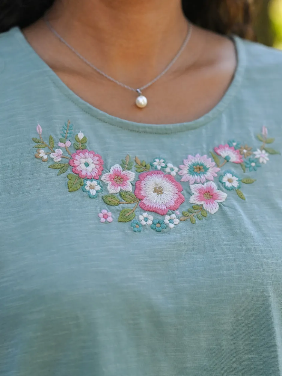 Floral Whimsy T-Shirt - Soft Teal