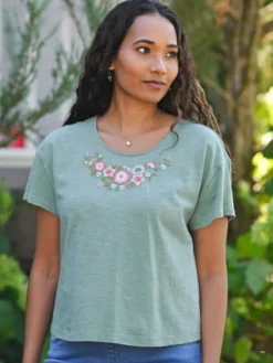 Floral Whimsy T-Shirt - Soft Teal