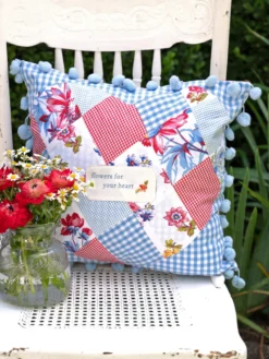 Flowers for your Heart Patchwork Cushion Cover - Red Blue