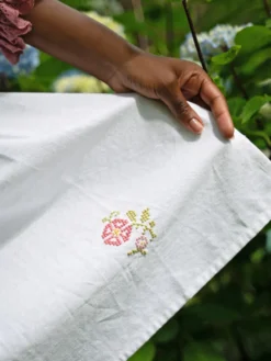 Folklore Cross Stitch Embroidered Apron - White