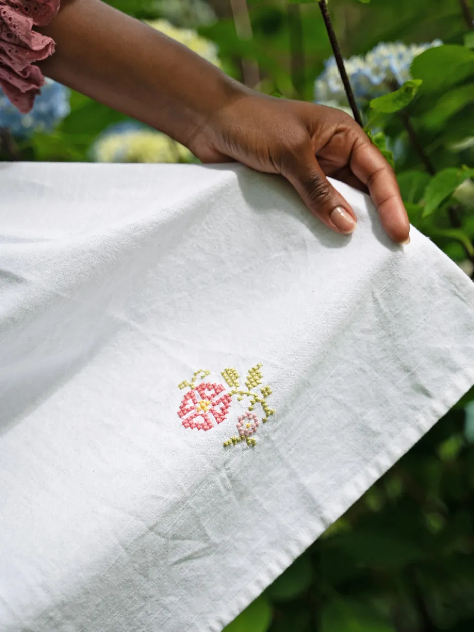Folklore Cross Stitch Embroidered Apron - White