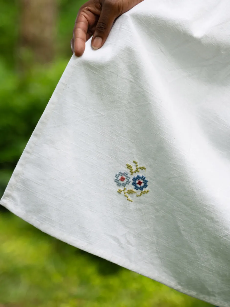 Folklore Cross Stitch Embroidered Apron - White