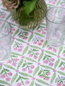 Gazebo Block Print Tablecloth - Pink Green