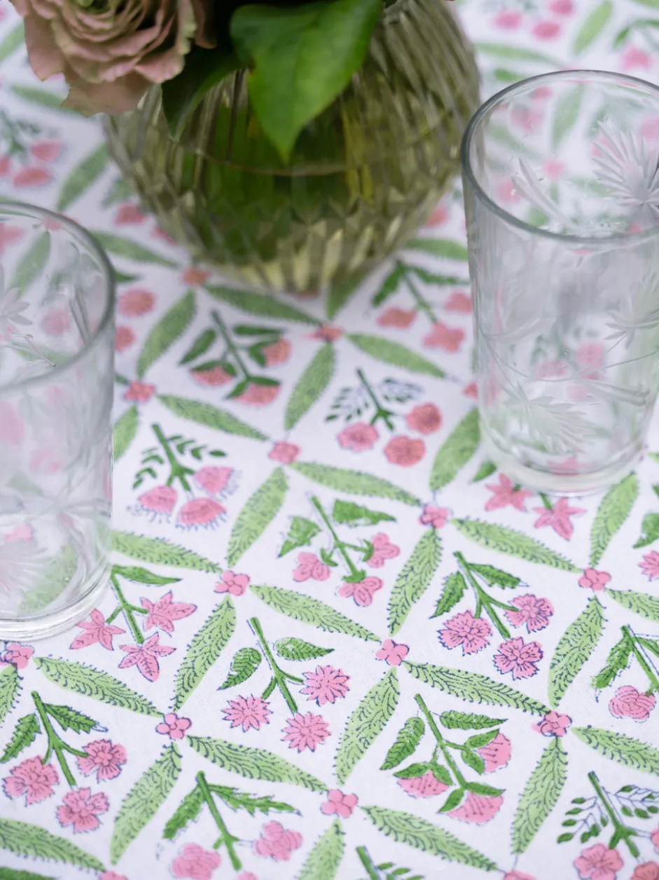 Gazebo Block Print Tablecloth - Pink Green