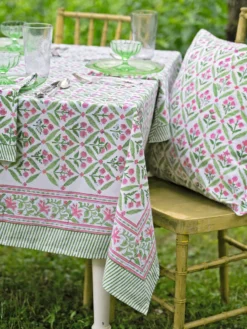 Gazebo Block Print Tablecloth - Pink Green