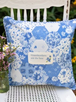 Grandmothers are the Best Patchwork Cushion Cover - Blue