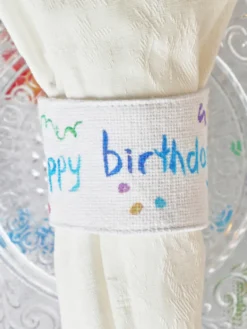Happy Birthday Watercolor Napkin Ring Set of 4 - Multi