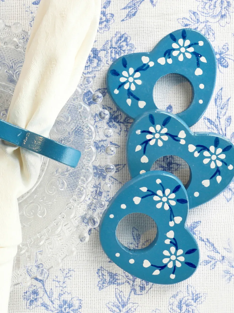 Heart Napkin Ring Set of 4 - Blue