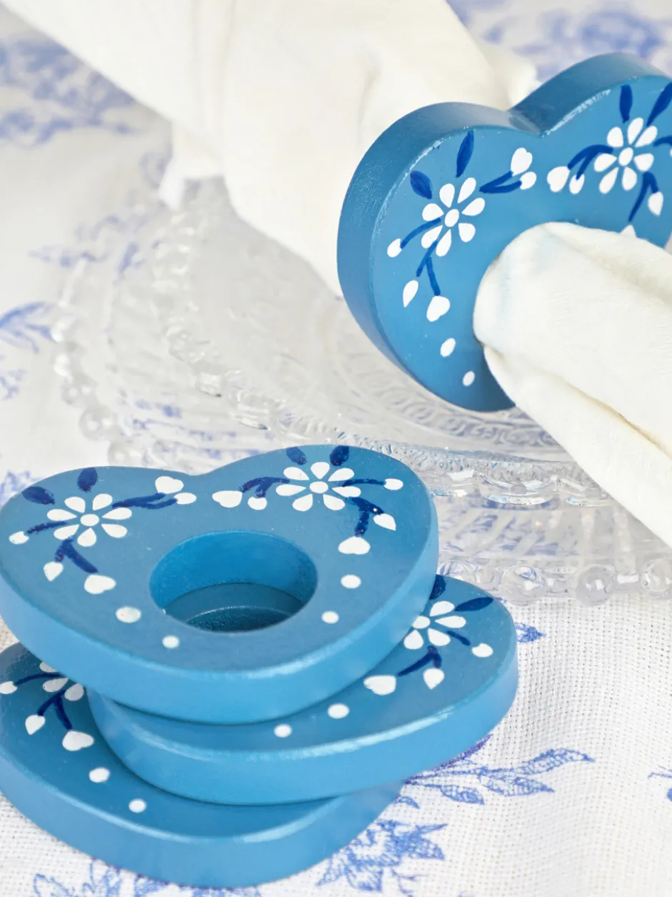 Heart Napkin Ring Set of 4 - Blue