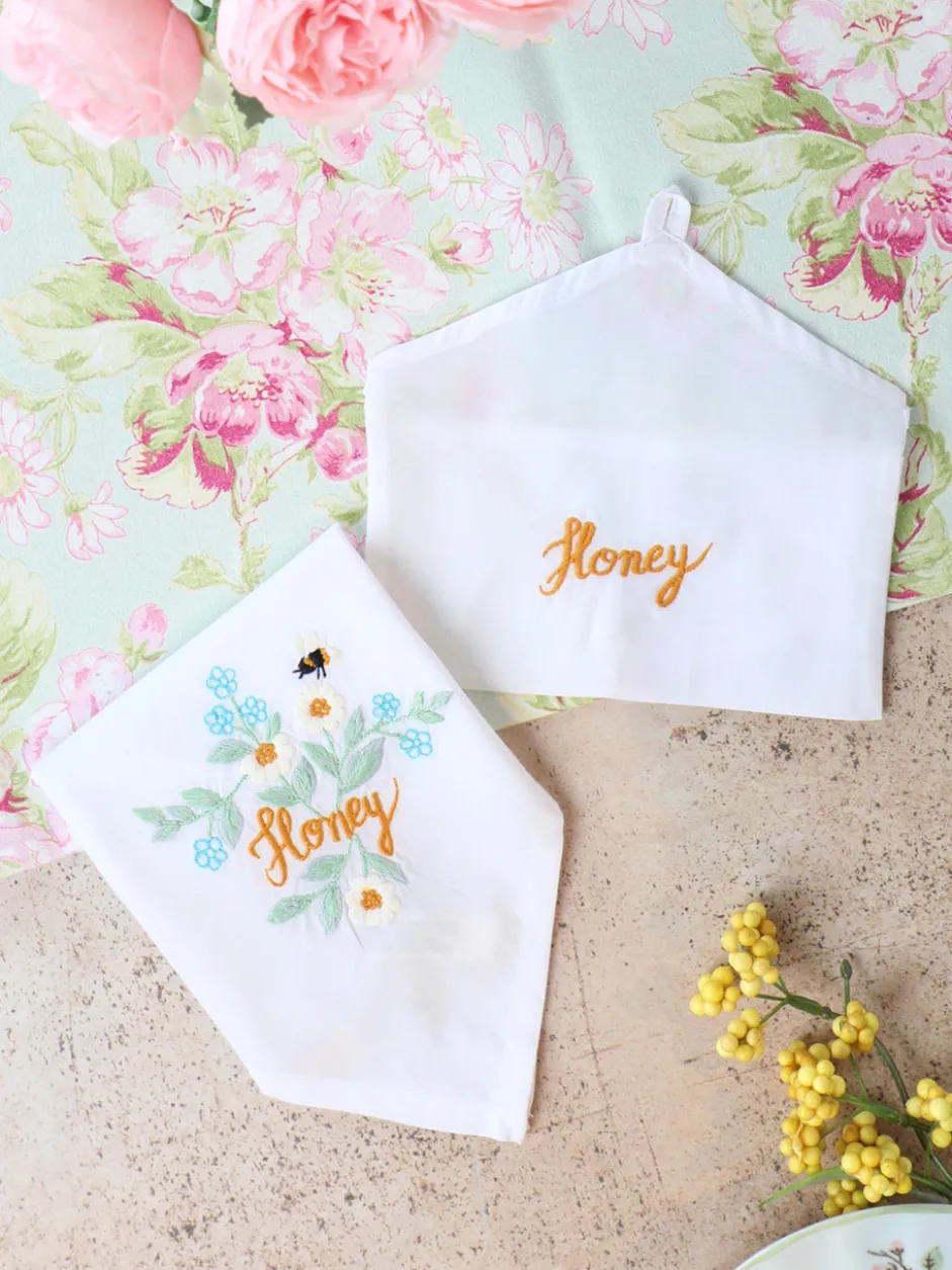 Honey Embroidered Hankie - White