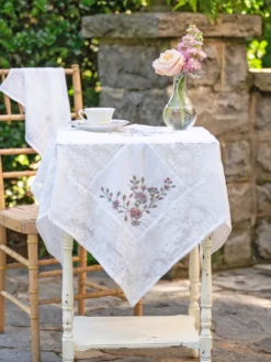 Love Note Embroidered Tea Cloth - Ecru