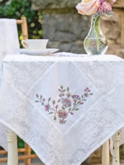 Love Note Embroidered Tea Cloth - Ecru