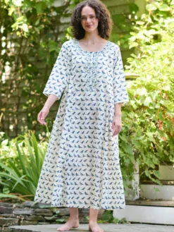 Parakeet Caftan - Ecru Dark Teal