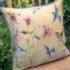 Peony Hummingbird Watercolor Cushion Cover