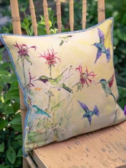 Peony Hummingbird Watercolor Cushion Cover