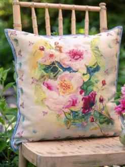 Peony Hummingbird Watercolor Cushion Cover