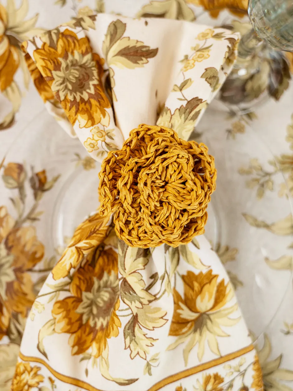 Raffia Napkin Ring Set of 4 - Gold