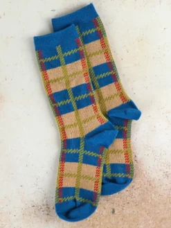 Retro Plaid Crew Sock - Legion Blue