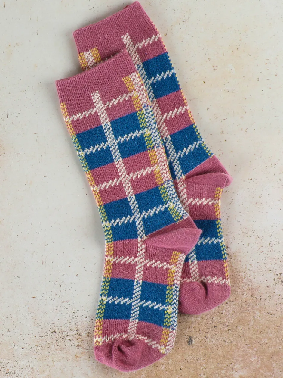 Retro Plaid Crew Sock - Mauve