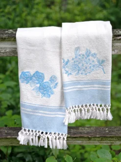 Rose & Hydrangea Tea Towel Set of 2 - Blue