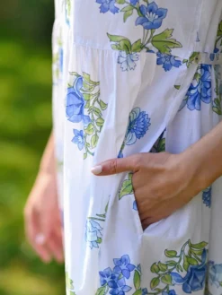 Scotia Prairie Dress - White Blue
