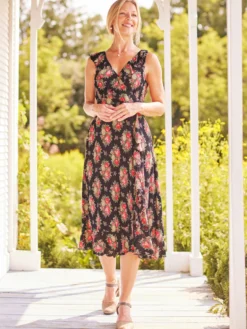 Spanish Rose Faux Wrap Dress