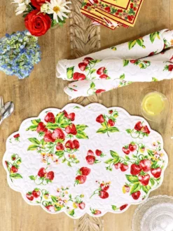 Strawberry Basket Quilted Placemat Set of 4 - White