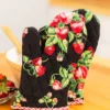 Strawberry Patchwork Oven Mitt Set of 2 - Black