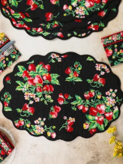 Strawberry Quilted Placemat Set of 4 - Black