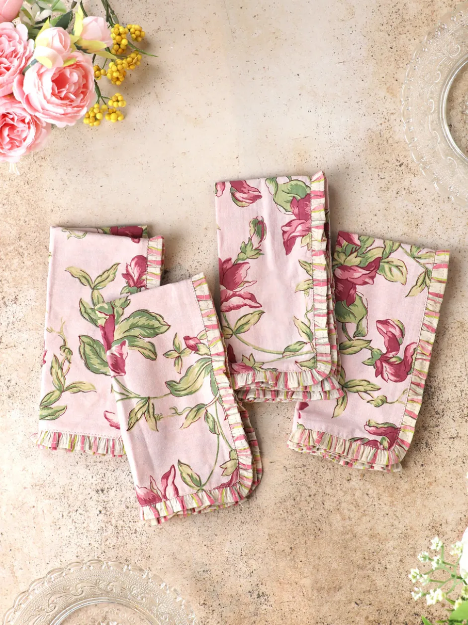 Sweet Pea Ruffle Luncheon Napkin Set of 4 - Rose