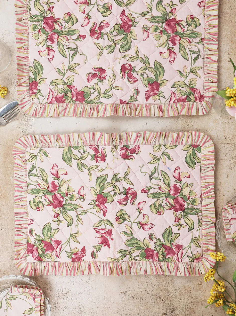 Sweet Pea Ruffle Quilted Placemat Set of 2 - Rose