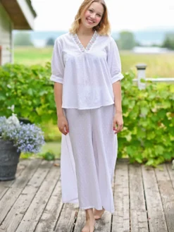 Swiss Dot Pajama Set - White