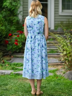 Valley of Flowers Sleeveless Dress - Sky Blue