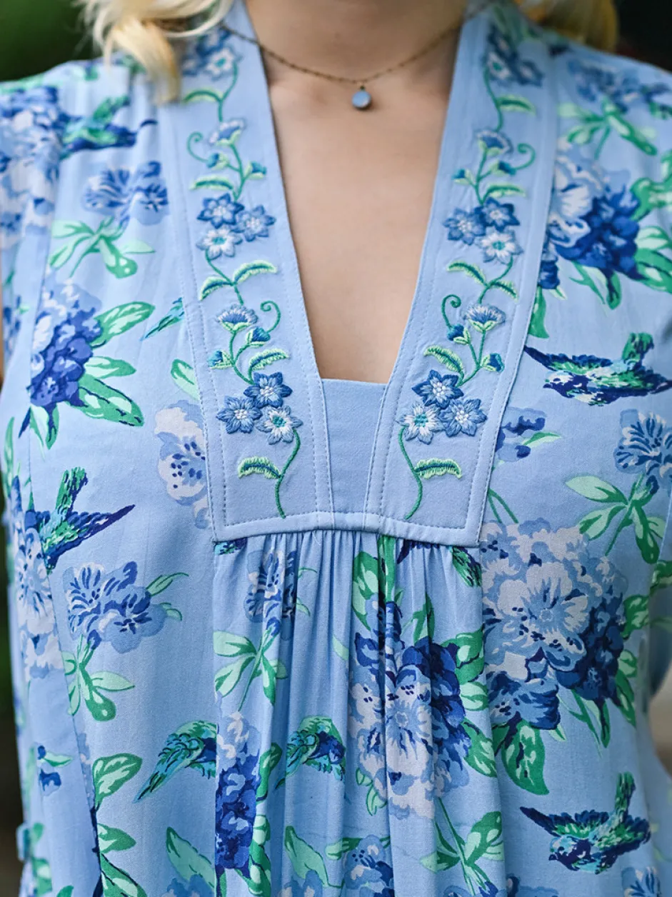 Valley of Flowers Sleeveless Dress - Sky Blue